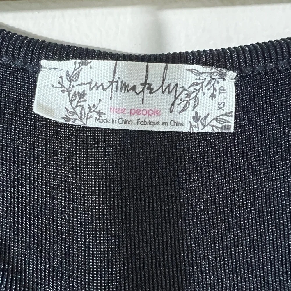 Free People Intimately Solid Bodysuit Black Dark Romance Ruched Sleeve Size XS